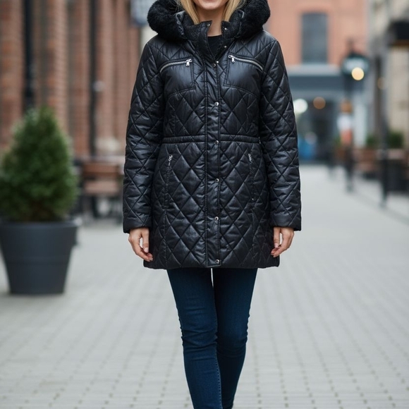 Women's Quilted Black Hooded Jacket Size 1X - Picture 1 of 12